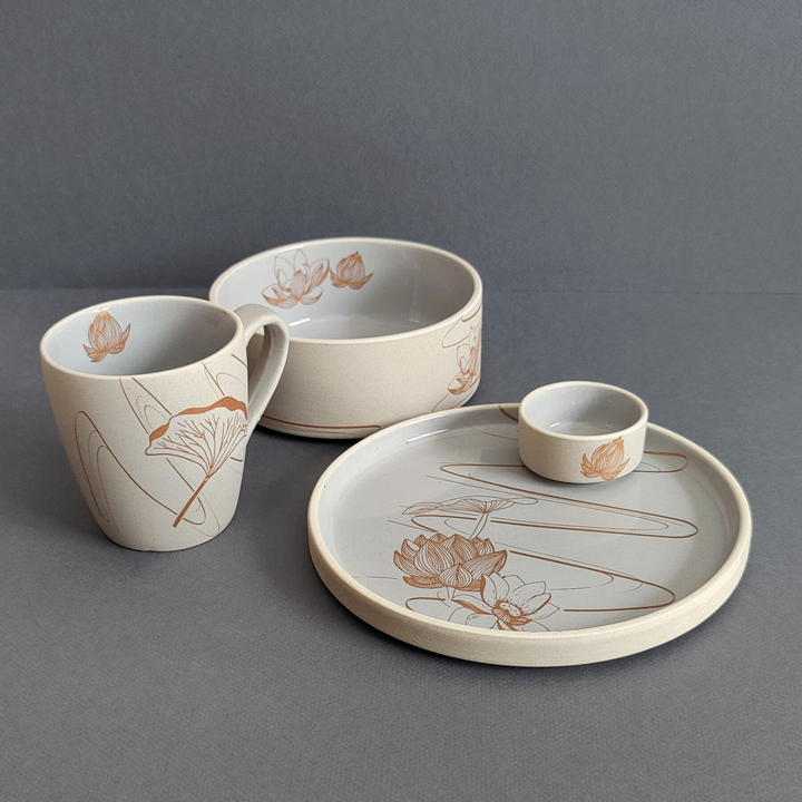 Isles of Indivarā  (Stoneware) - Breakfast Set ( Plate, Dip Bowl, Fruit Bowl & 1 Mug)