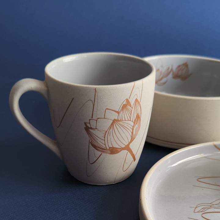 Isles of Indivarā  (Stoneware) - Breakfast Set ( Plate, Dip Bowl, Fruit Bowl & 1 Mug)